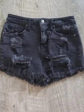 Mossimo Supply Co. Black Distressed High Rise Jean Shorts.